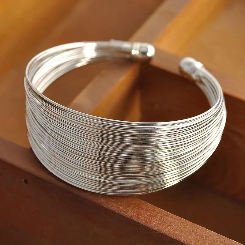 Boho Wide Line Cuff Open Bracelet - New, Punk, Cool Psycho Shiny Ring Bracelet