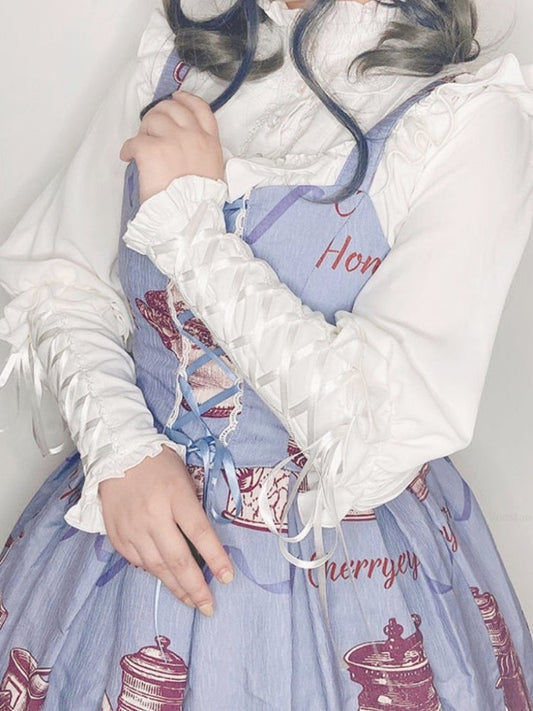 Vintage Lolita Style Gothic Y2k Shirts for Women - Sweet Lace Ruffles Blouses with Gigot Sleeves, Victorian Bandage Tops for Girls, Blusas Mujer