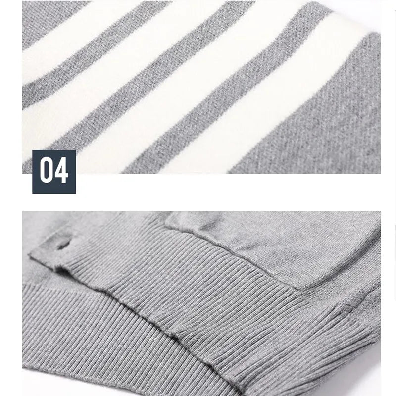 Popular 2024 Season Men's Three-Color Striped Cardigan Coat - Trendy Wool Knitwear Sweater Cardigan