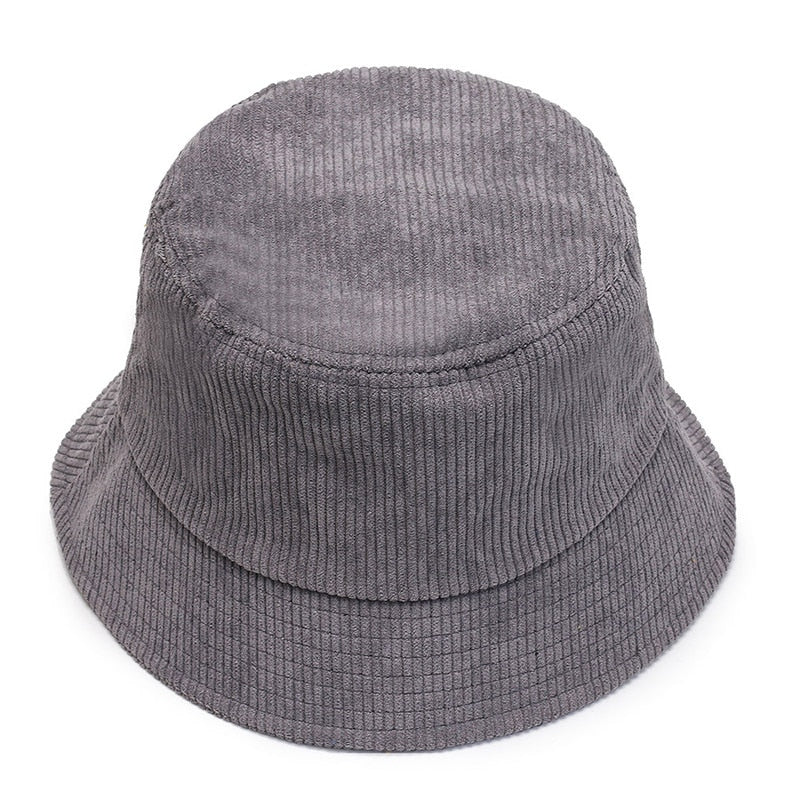 Unisex Smiley Embroidery Bucket Hat | Cotton Corduroy | Hip Hop Style | Sun Cap