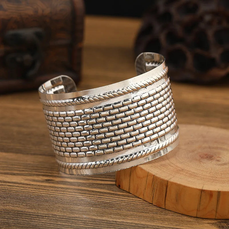 Boho Wide Line Cuff Open Bracelet - New, Punk, Cool Psycho Shiny Ring Bracelet