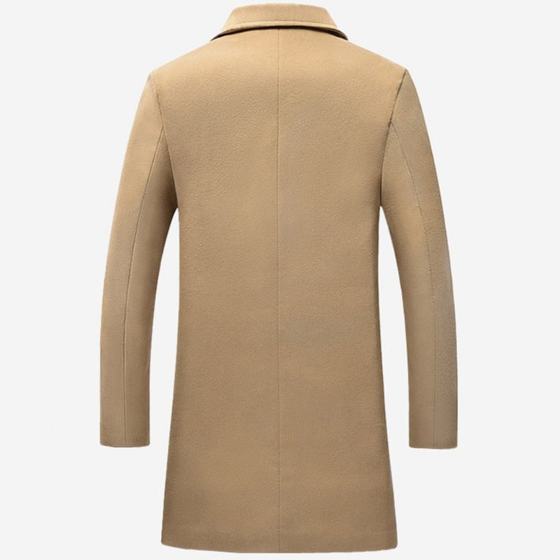 Autumn Winter Men's Fashion Solid Color Single-Breasted Lapel Long Woollen Coat Jacket, Casual Overcoat in Plus Size, Available in 5 Colors