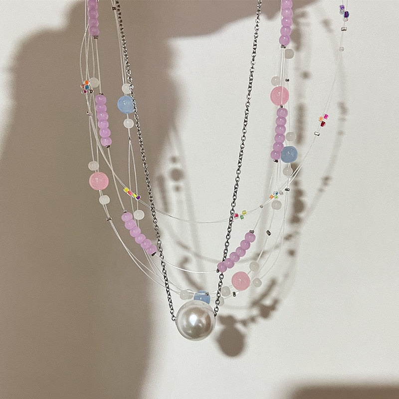 Mermaid's Tears Necklace Ocean Sea Invisible Transparent chain Fishing Line Short Chain Beach Pendants Transparent Necklaces