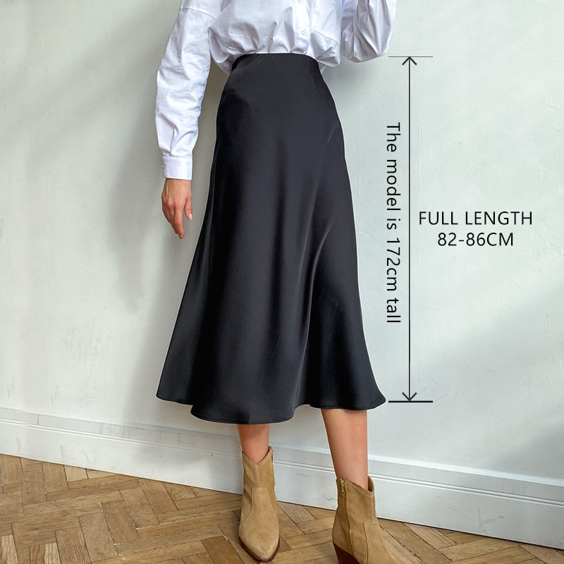 New Korean Style Elegant High-Waisted Silk Satin Skirt - Women's Pink Midi Skirt, A-Line Pencil Skort long
Skirt
