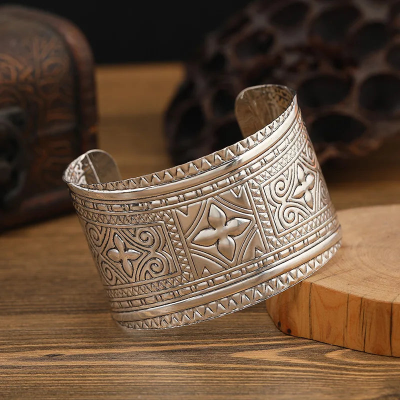 Boho Wide Line Cuff Open Bracelet - New, Punk, Cool Psycho Shiny Ring Bracelet