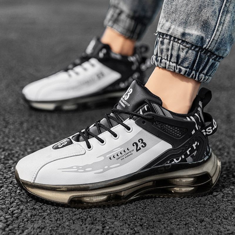 Stay Stylish and Active with Men's Fashion Outdoor Jogging Sneakers - Mesh Breathable Cushioning - Black Basket Footwear in Big Sizes