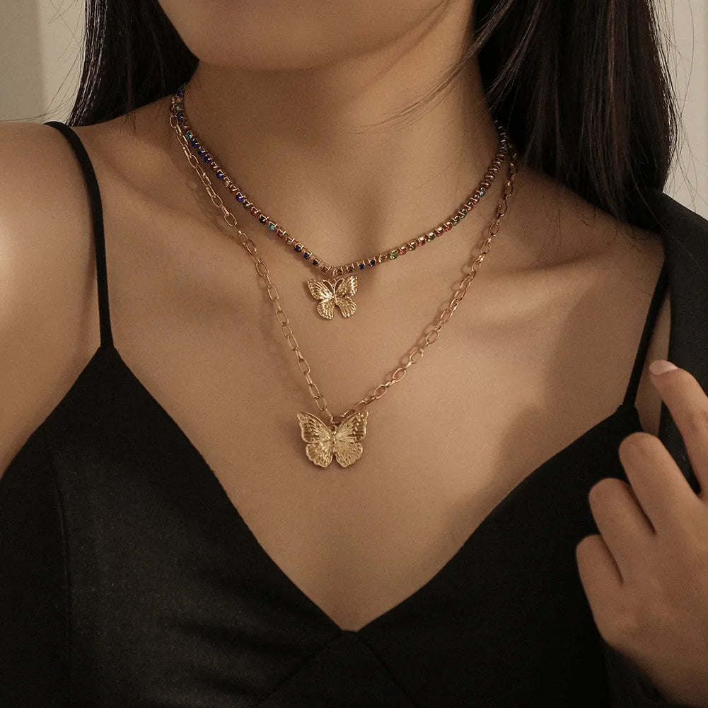 Embrace Aesthetic Elegance with Vintage Butterfly Necklace Golden Stainless Steel Blade Snake Chains a Charming Choker for Women's Jewelry Gifts