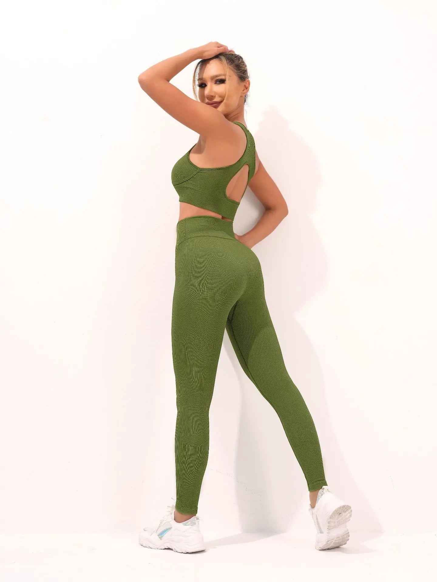 Seamless Thread Yoga Suit activewear Backless Cross Over Bra Sports Vest High Waist Butt Lift Cross Over Shorts Leggings Jumpsuit for Women
