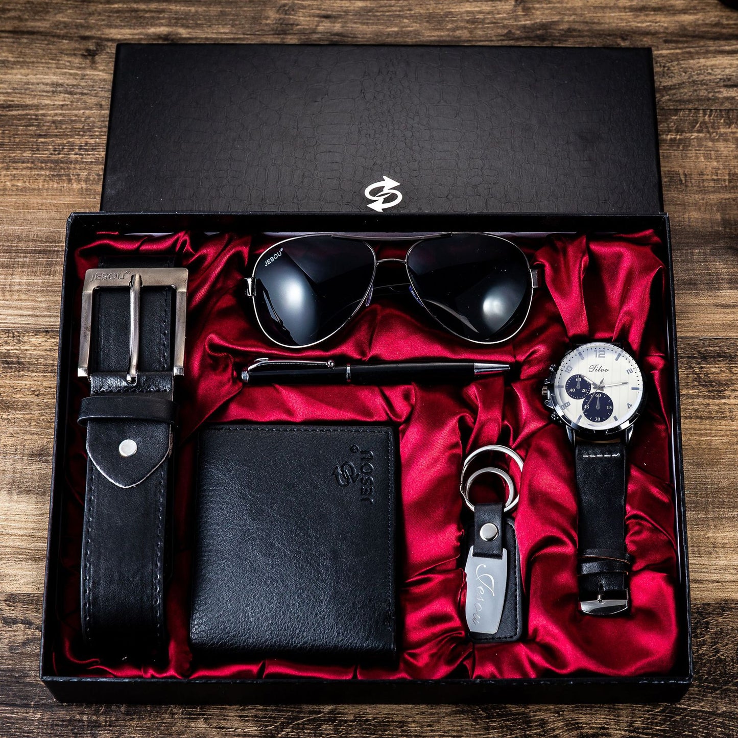 Men's Set The Perfect Father's Day Gift - 6-in-1 Watch, Glasses, Pen, Keychain, Belt, and Purse for a Memorable Holiday or Birthday Celebration