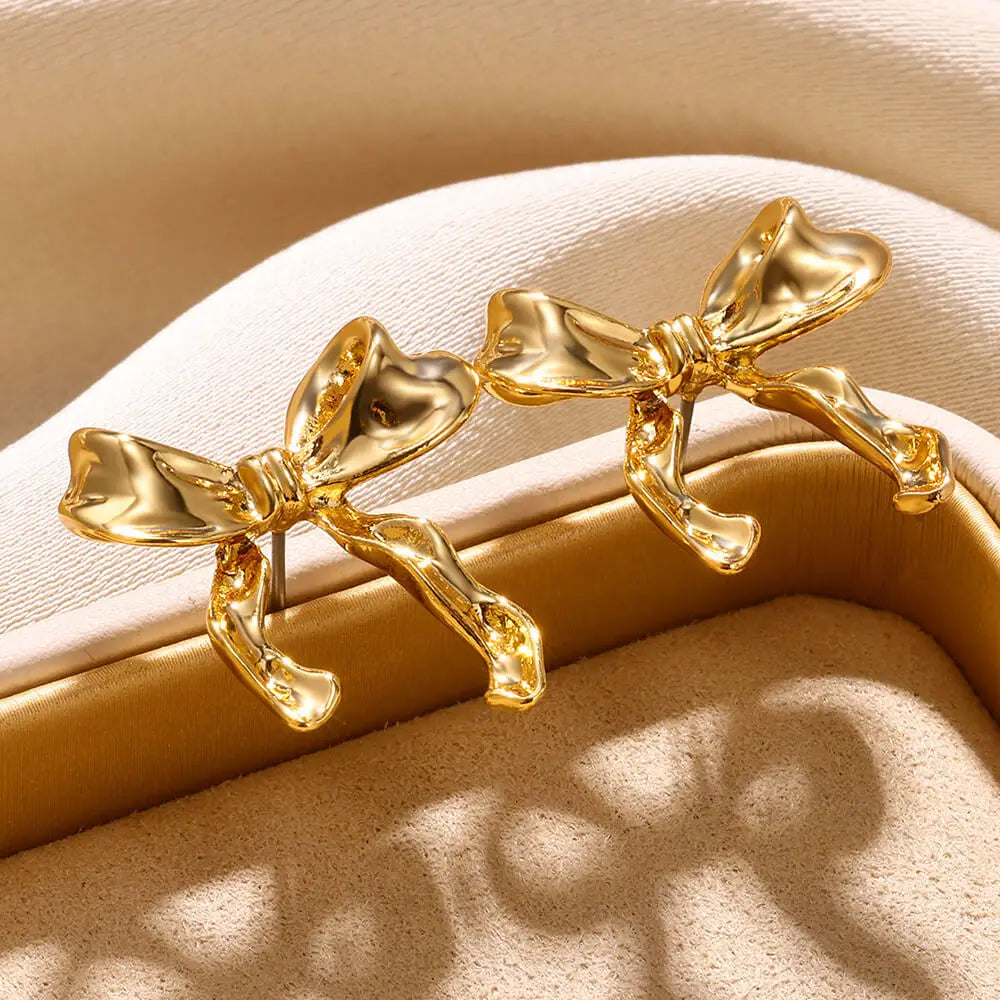 Gold Color Geometric Earrings For Women Bow Stud Nail Earring Fashion Cute Jewelry Piercing Ear Accessories Christmas Gift Aretes