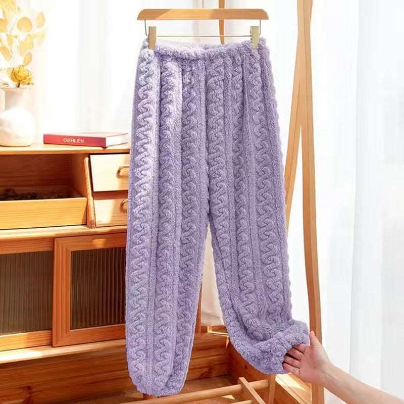 Autumn Winter Women's Casual Pajama Sets - Thicken Velvet Ribbed Fleece Set with Warm Pullover and Pants, 2-Piece Cozy Ensemble
