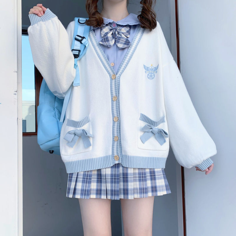 Japanese Style Sweet Knitted Cardigans Embroidery Oversize Harajuku Female Cardigans Cute Loose Women's Sweater for Autumn and Winter