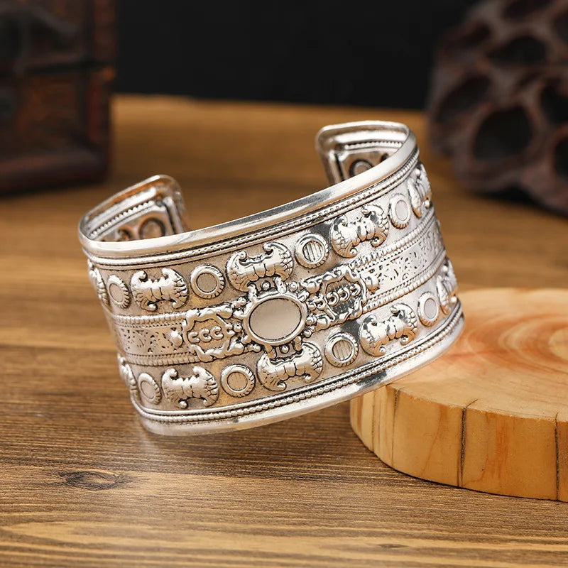 Boho Wide Line Cuff Open Bracelet - New, Punk, Cool Psycho Shiny Ring Bracelet