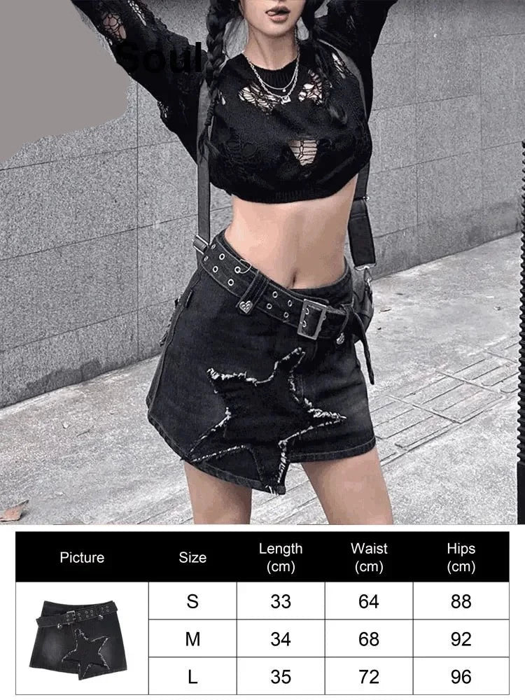 Black High Waist Women Skirt 2023 New Y2k Style Harajuku Punk Goth Dark Grunge Streetwear Female Clothe