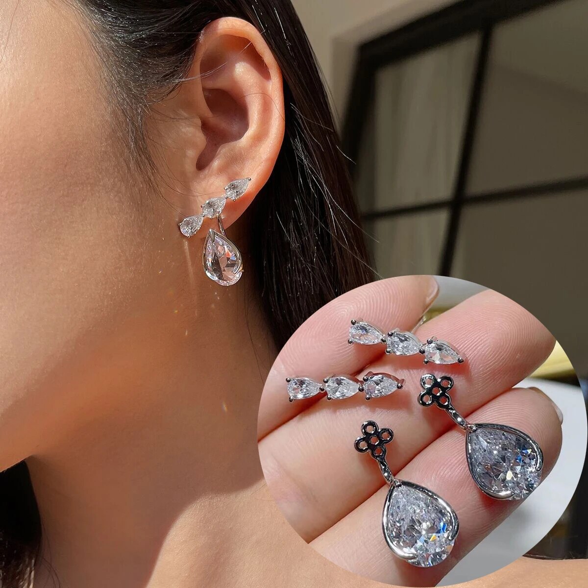 Luxury Trendy Marquise Flower Full Mirco Paved Crystal Zircon Naija Wedding Drop Earring