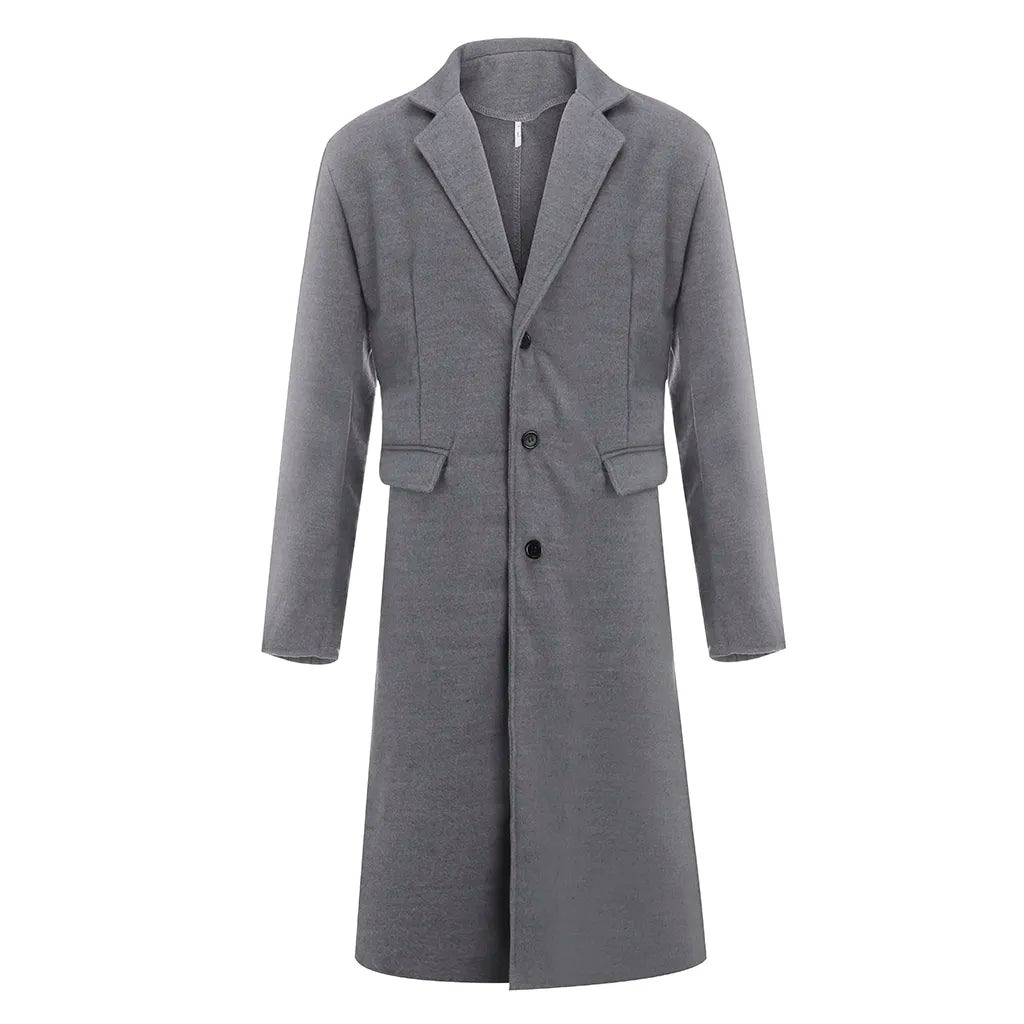 Trend Men's Loose Casual Single-breasted Overcoat Autumn Winter Fashion New Long Sleeve Woolen Long Coat