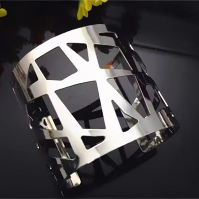 Boho Wide Line Cuff Open Bracelet - New, Punk, Cool Psycho Shiny Ring Bracelet