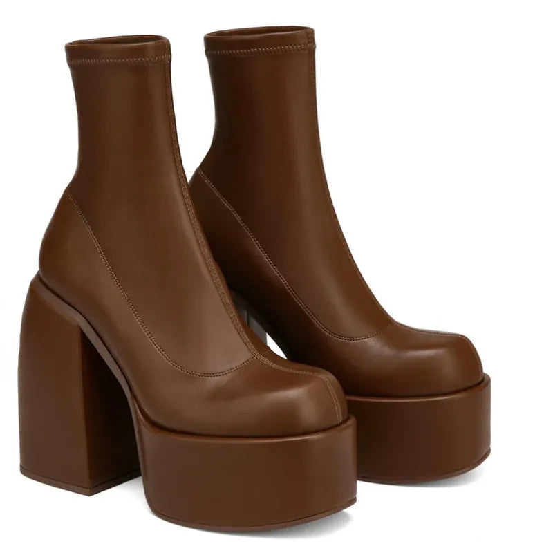 Autumn Winter Round Toe Ladies Matin Boots Jeans Platform Boots Chunky Heels Boots White Women's Shoes Big Size 41 42