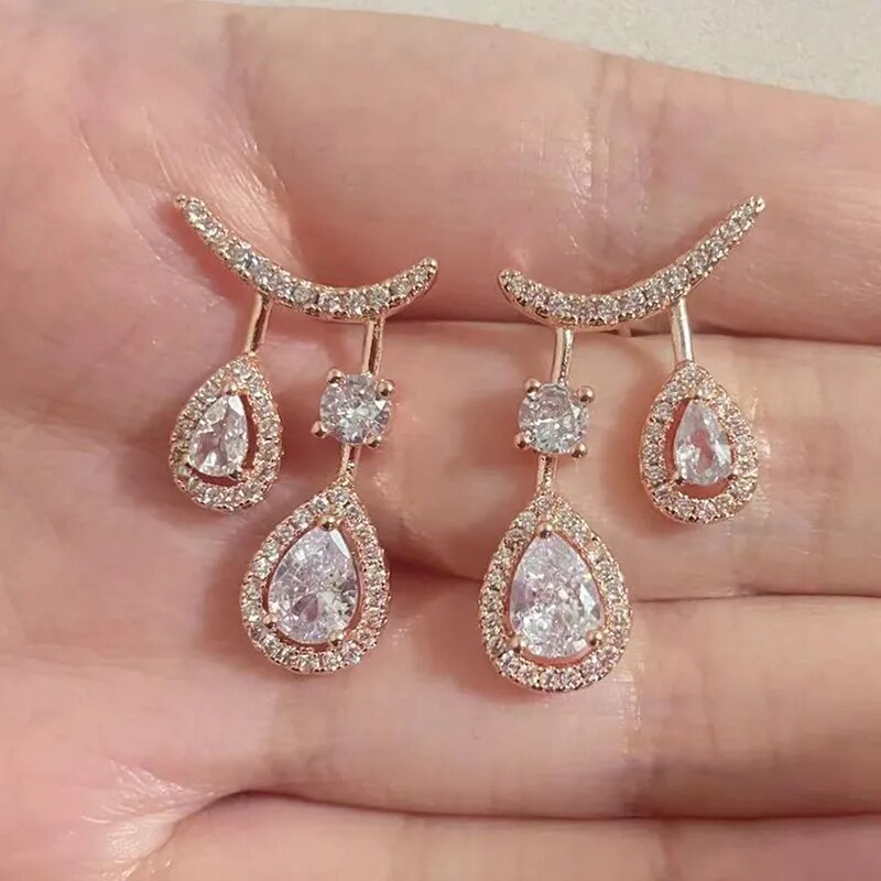 Luxury Trendy Marquise Flower Full Mirco Paved Crystal Zircon Naija Wedding Drop Earring