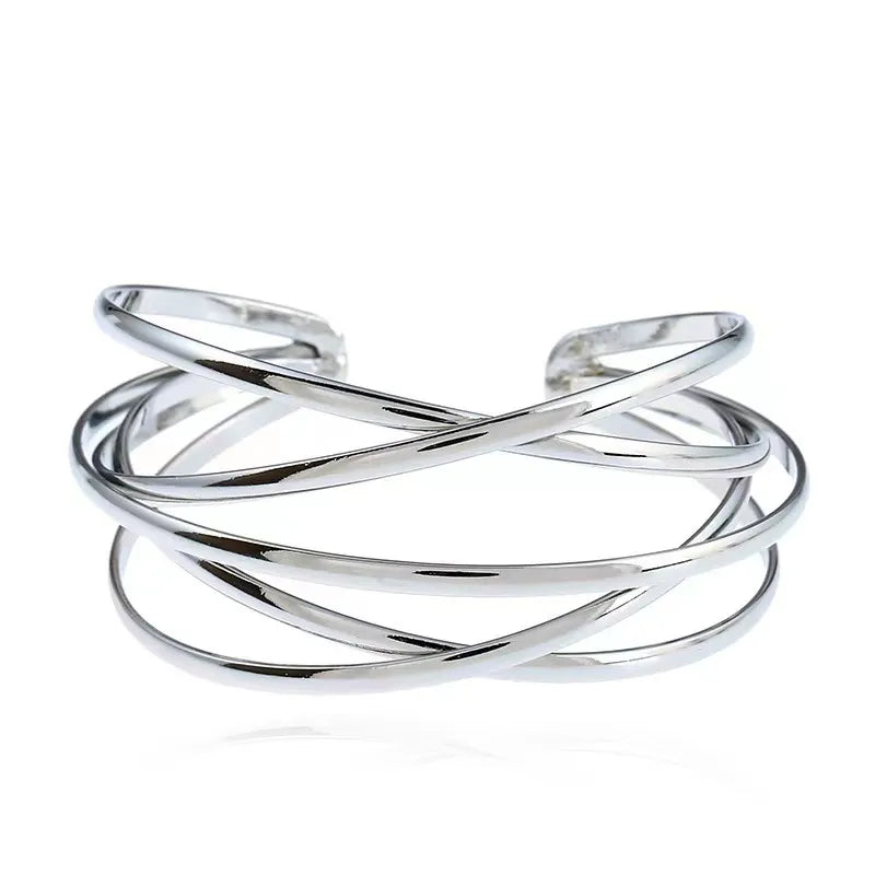 Boho Wide Line Cuff Open Bracelet - New, Punk, Cool Psycho Shiny Ring Bracelet
