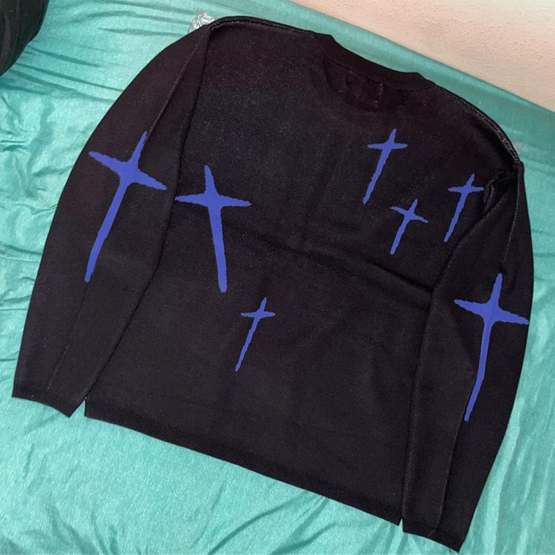 Y2K Women's Oversized Harajuku Knitwear Cute Anime Print Pattern O Neck Pullover Sweater Girls Streetwear Knitting