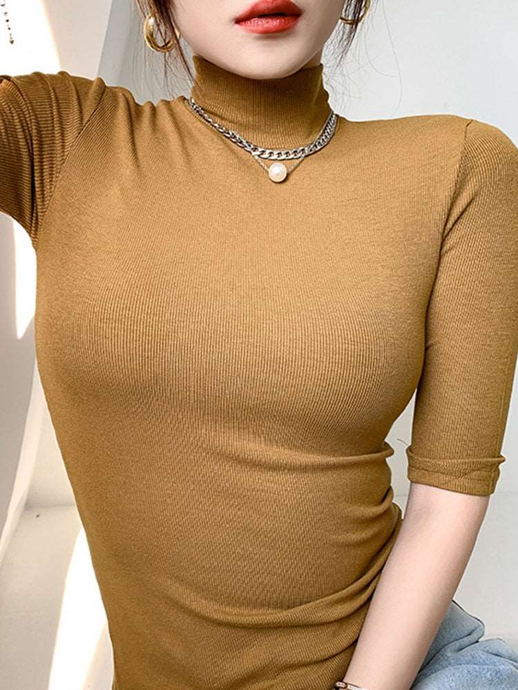 Best Basic Cotton T-Shirt for Women | Slim Fit, Turtleneck, Short Sleeve | Casual, Elastic, White Tee Shirt