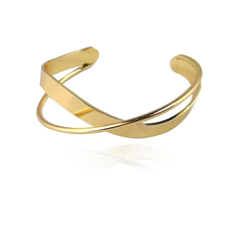 Boho Wide Line Cuff Open Bracelet - New, Punk, Cool Psycho Shiny Ring Bracelet