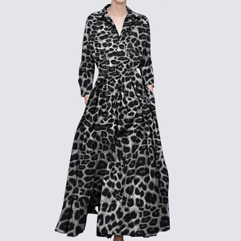 Elegant Polka Dot Shirt Dress: Autumn 2023 Women's Maxi Dress with Chic Bohemian Style