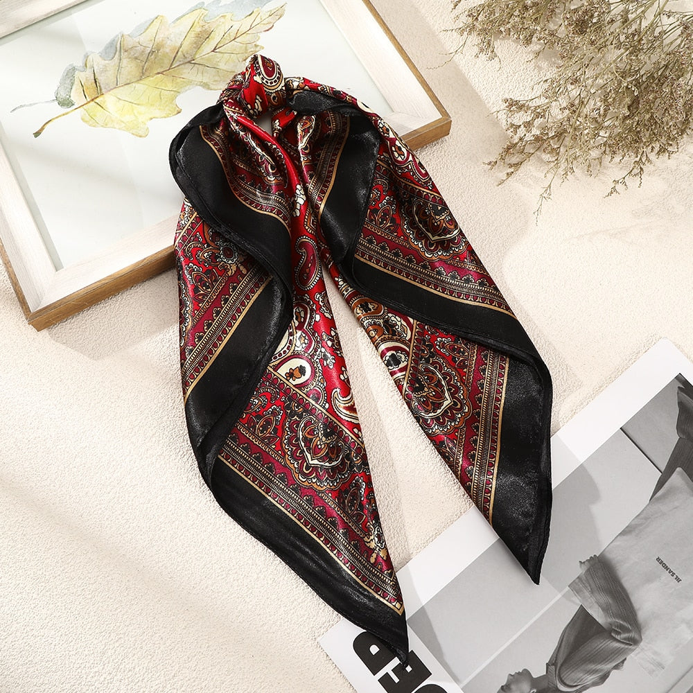 Haimeikang 60*60cm Square Silk Scarf Women Headband Fashion Print Neck Scarfs Office Hair Band Hand Kerchief Female Bandana