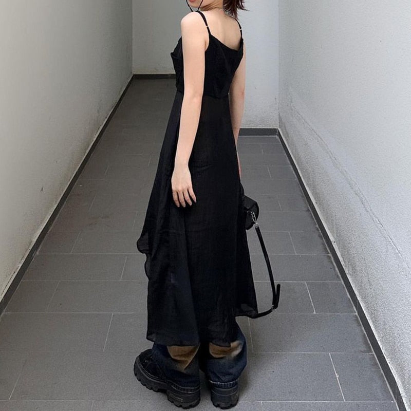Korean Fashion Solid Split Crop Tops Women Grunge Sexy Sleeveless Corset Tank Top V Neck Streetwear Gothic Dark Vest