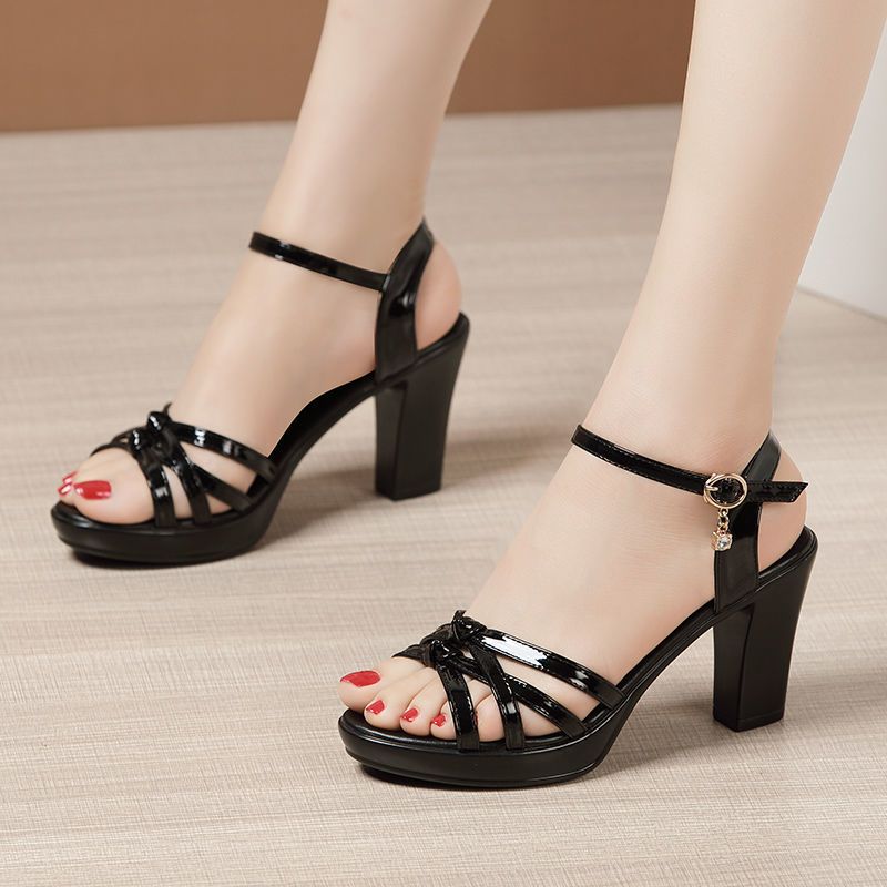 Comfortable Fashion Block Heel Sandals for Women Black Summer 2023 Medium Heeled Footwear with Orthopedic Support and Chunky Diamond Block Design