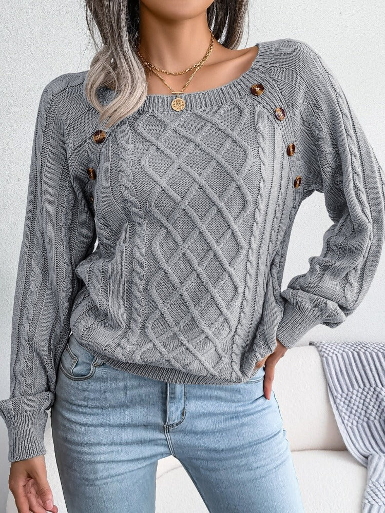 Casual Square Collar Knitted Pullovers and Sweaters for Women: Long Sleeve, Buttons, Ideal for Autumn and Winter
