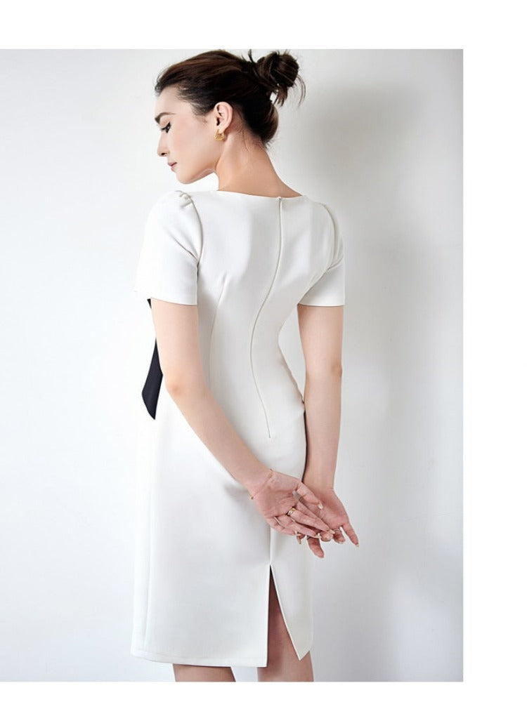 New O-Neck Vintage Vestidos Simple Chic Color Blocking Bodycon Office Casual Dress Women Sheath Pencil Dresses