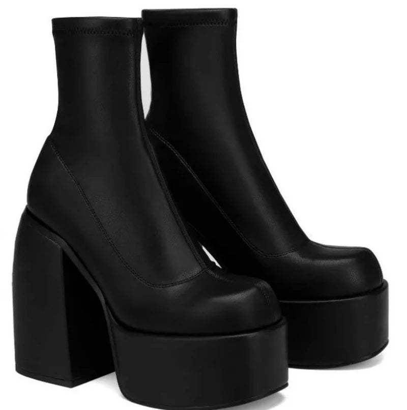 Autumn Winter Round Toe Ladies Matin Boots Jeans Platform Boots Chunky Heels Boots White Women's Shoes Big Size 41 42