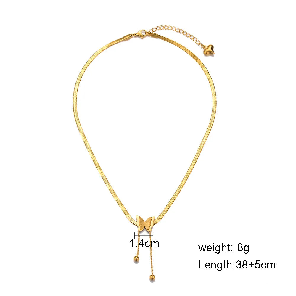 Embrace Aesthetic Elegance with Vintage Butterfly Necklace Golden Stainless Steel Blade Snake Chains a Charming Choker for Women's Jewelry Gifts