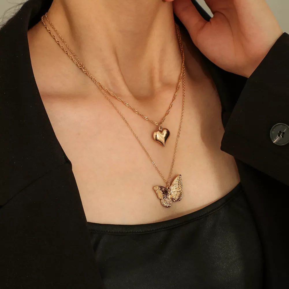 Embrace Aesthetic Elegance with Vintage Butterfly Necklace Golden Stainless Steel Blade Snake Chains a Charming Choker for Women's Jewelry Gifts