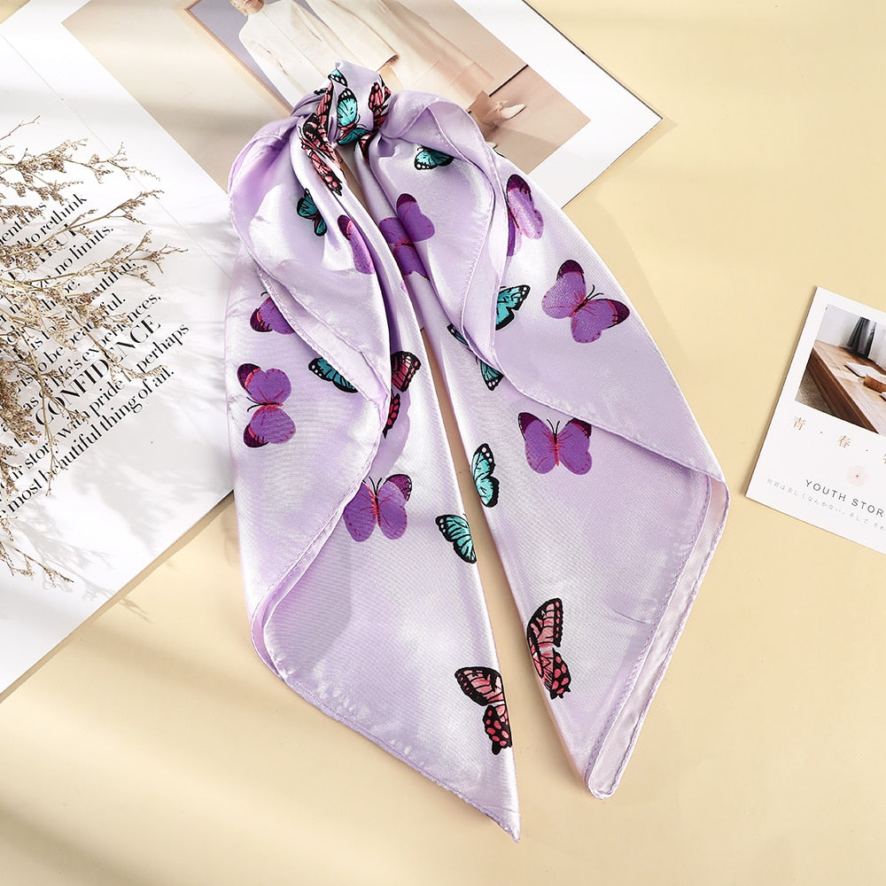 Haimeikang 60*60cm Square Silk Scarf Women Headband Fashion Print Neck Scarfs Office Hair Band Hand Kerchief Female Bandana