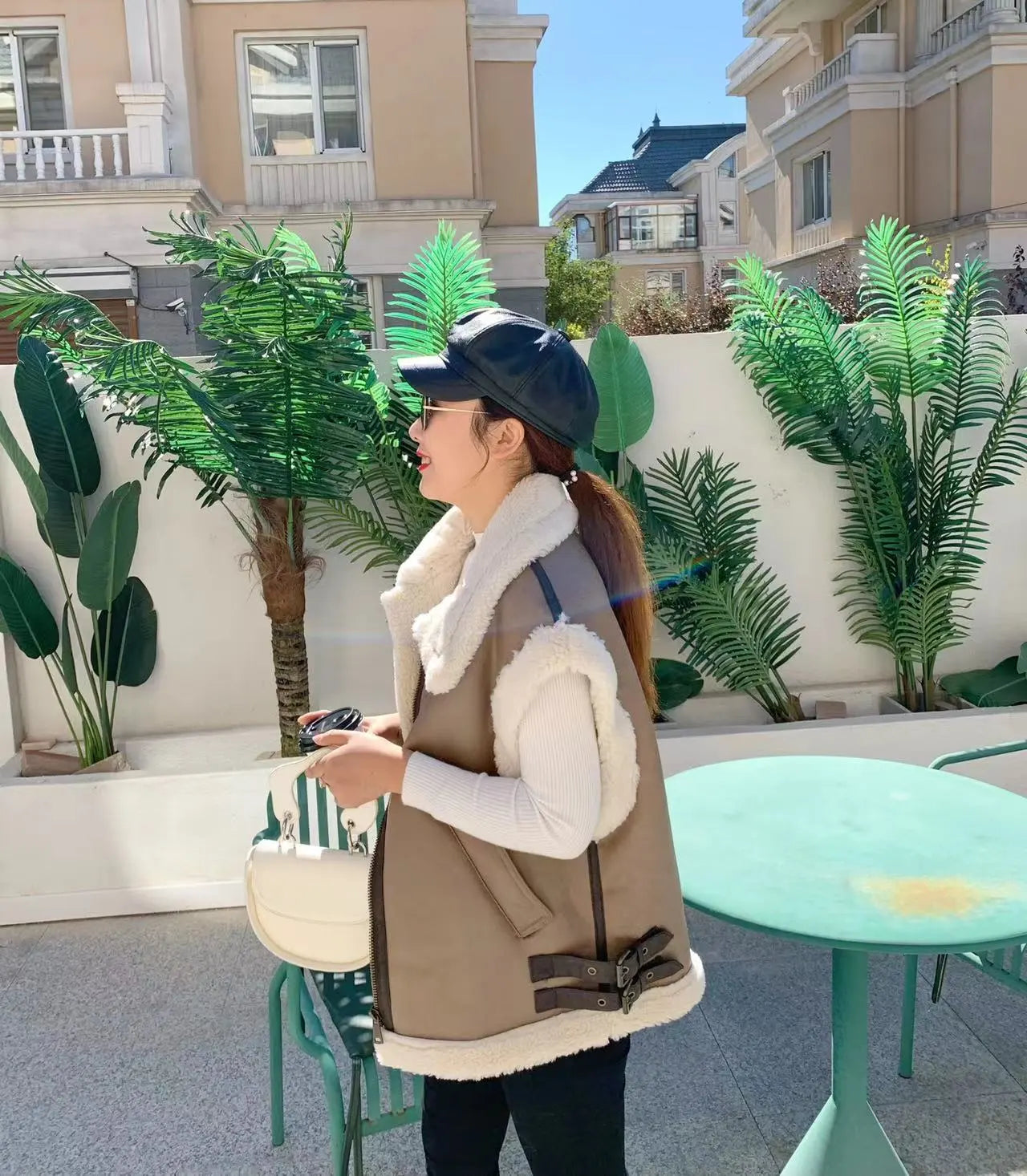 TRAF 2023 Woman Winter Vest Coat, Cotton Imitation Leather Vests, Sleeveless Jacket, Windproof Casual Warm Trench Coats, Winter Fashion, Women's Outerwear
