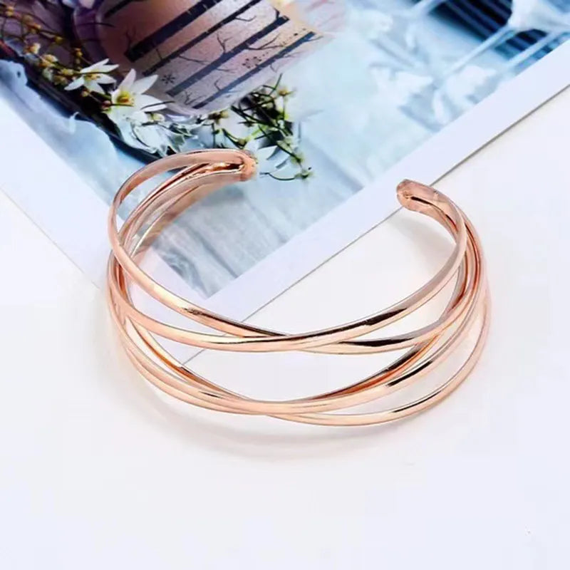 Boho Wide Line Cuff Open Bracelet - New, Punk, Cool Psycho Shiny Ring Bracelet