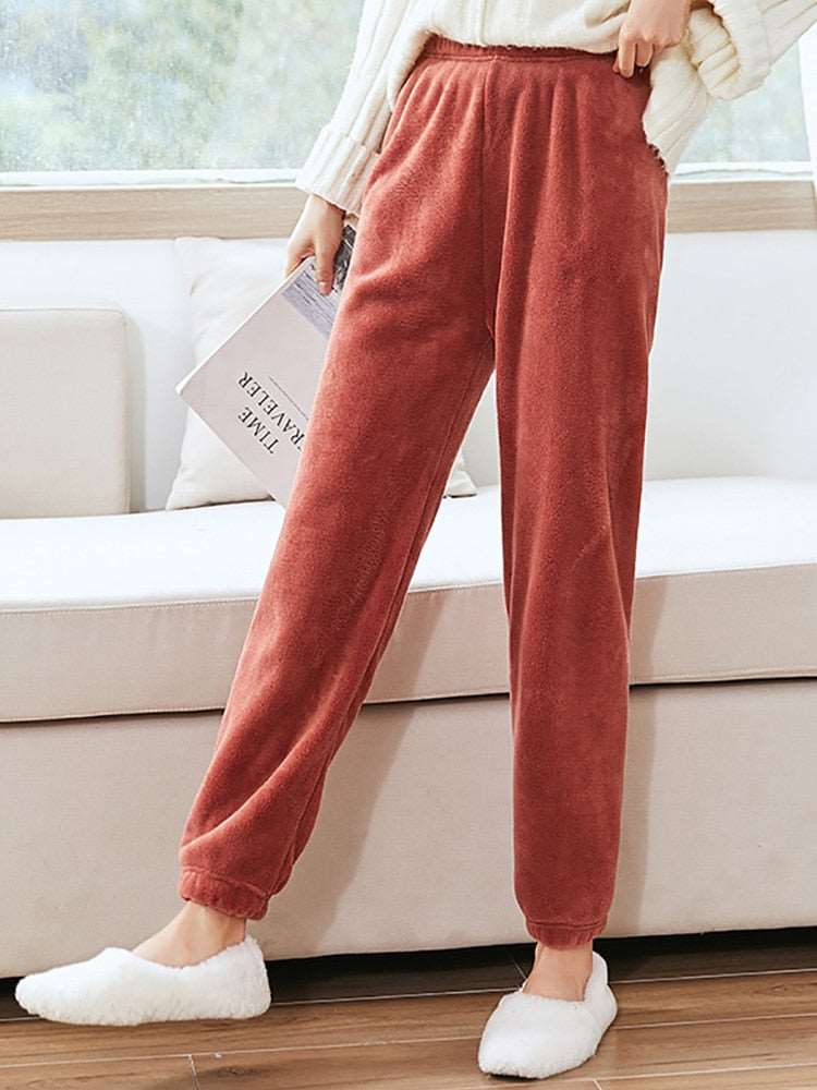 Autumn Winter Women's Casual Pajama Sets - Thicken Velvet Ribbed Fleece Set with Warm Pullover and Pants, 2-Piece Cozy Ensemble