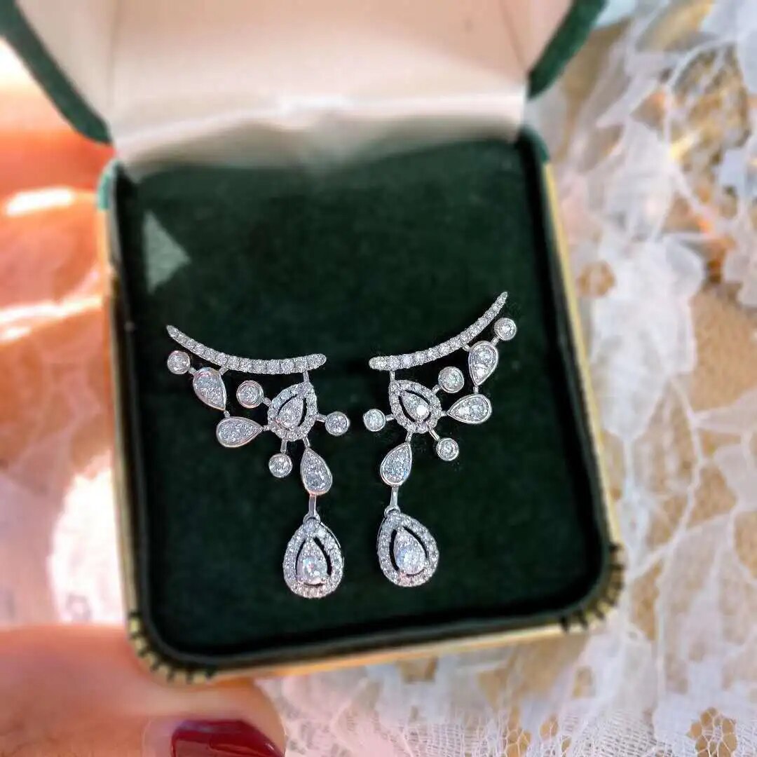 Luxury Trendy Marquise Flower Full Mirco Paved Crystal Zircon Naija Wedding Drop Earring