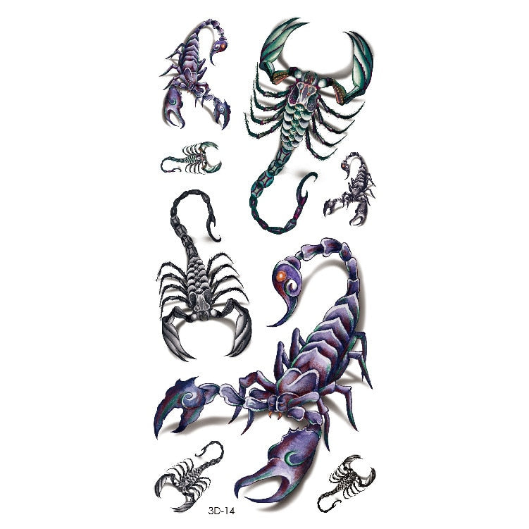 Waterproof Temporary Tattoo Sticker Butterfly Flower Rose 3D Scorpion Halloween Spider Body Art Arm Fake Tattoo Women