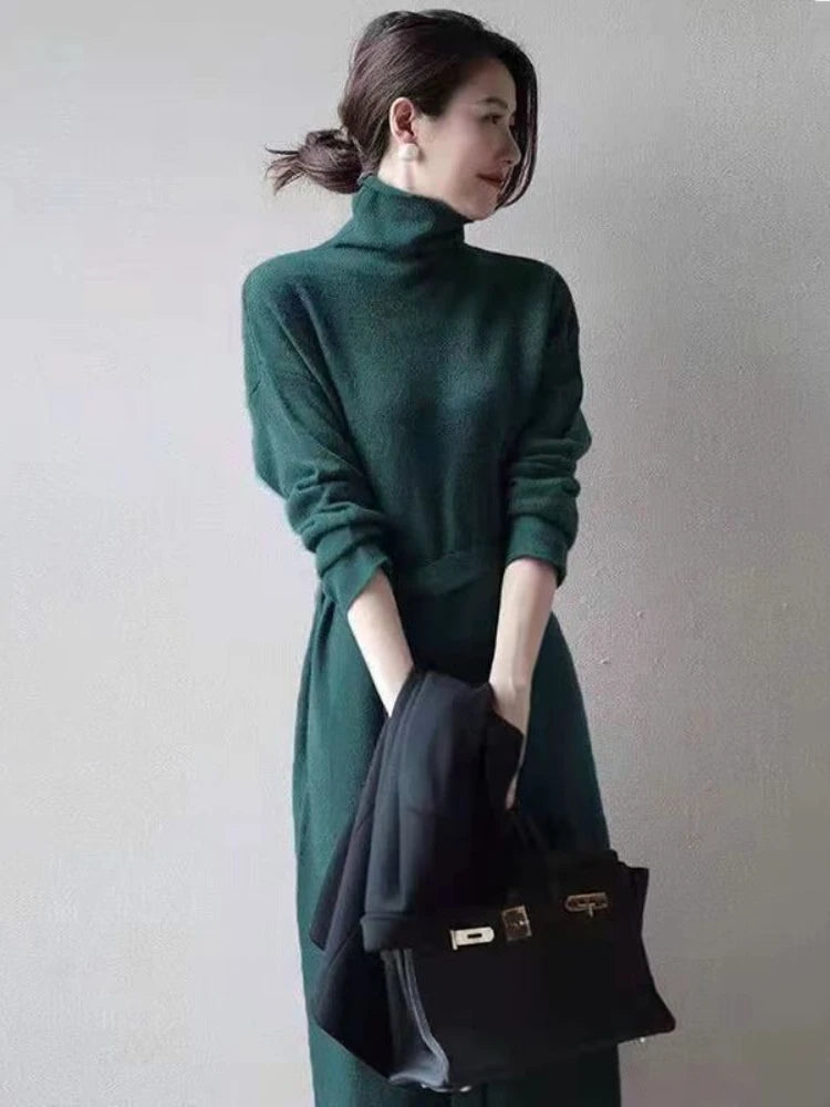 Women Office Dresses Robe Clothing Purple Female Dress Turtleneck Knit Green Evening Maxi Long Crochet Y2k Vintage Y 2k Designs Thick Exclusive Collection