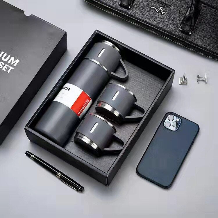 3 In 1 set of Thermos Mug Leak_Proof Travel Thermo Cup for Tea Water Coffee 500ML Gift Set