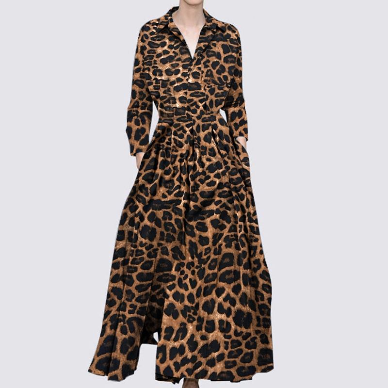Elegant Polka Dot Shirt Dress: Autumn 2023 Women's Maxi Dress with Chic Bohemian Style