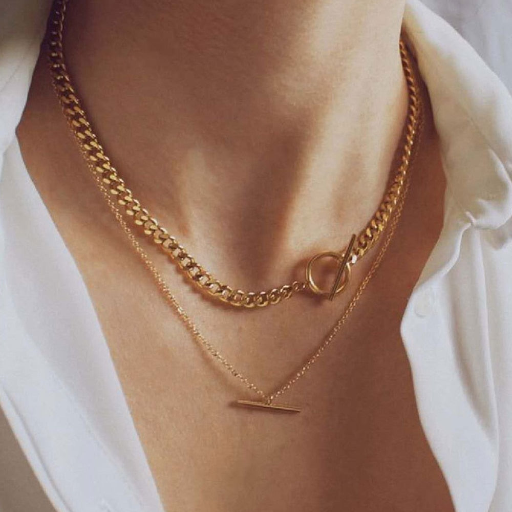 Trendy 2023 Multi chain Pendant Gold Pearl Necklaces