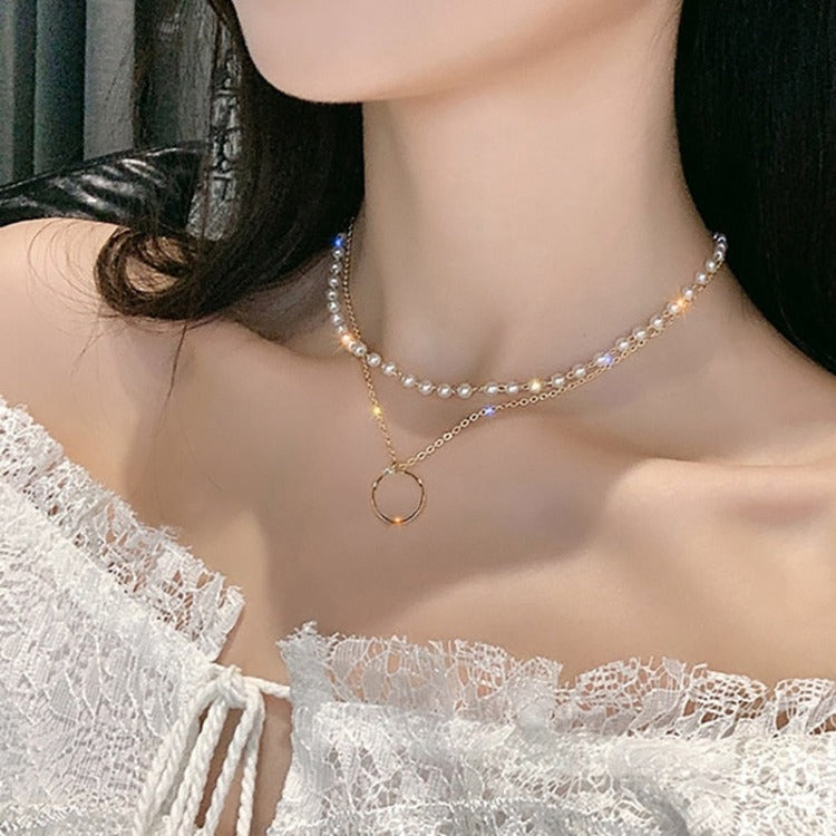 Trendy 2023 Multi chain Pendant Gold Pearl Necklaces