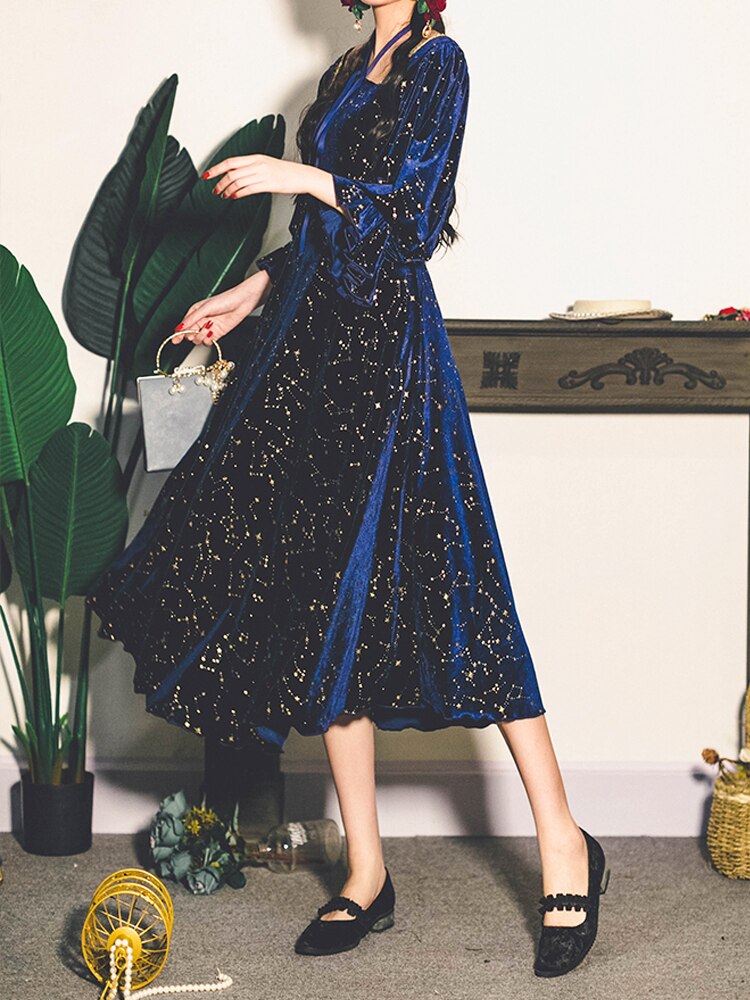 Vintage Party Dress Women Evening French Elegant Retro Dress Female Casual Long Sleeve Flroal Midi Dress Korean 2023 Autumn Chic