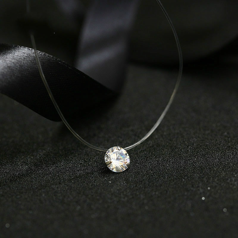 Transparent Chain Fishing Line Invisible Women Zircon Pendants Necklace Jewelry Transparent necklace