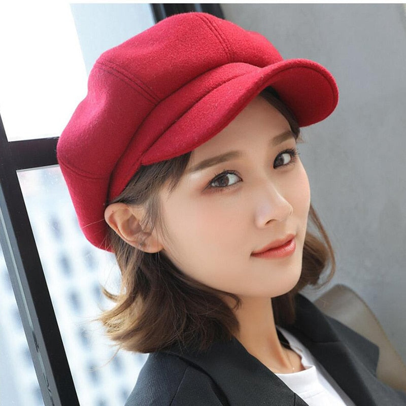 2023 New Arrive Women Newsboy Gatsby Cap Octagonal Baker Peaked Beret Driving Hat Female